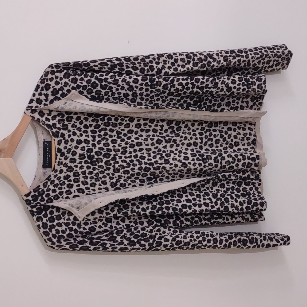 august silk Leopard Print Cardigan Sweater in Cream and Black